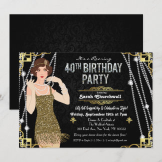 Gatsby Flapper Girl 40. Geburtstagseinladung Einladung