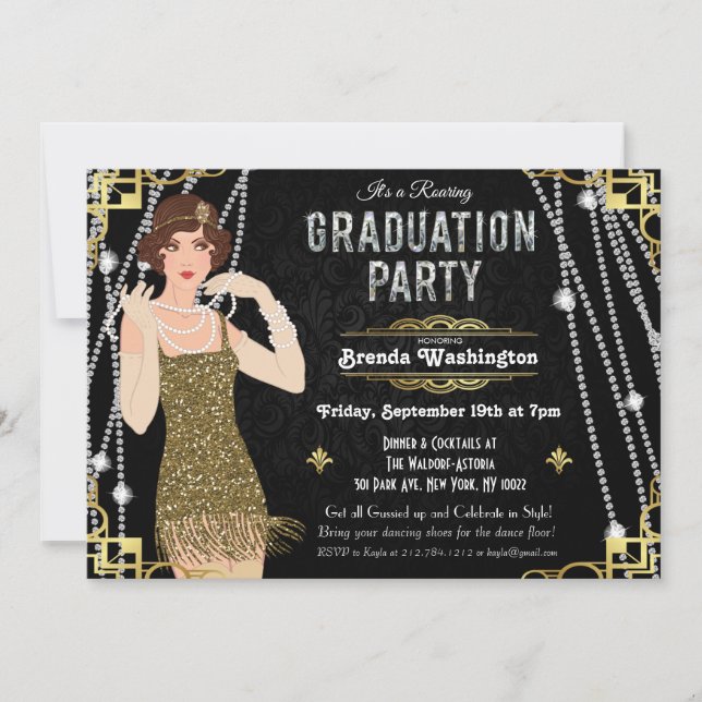 Gatsby Flapper Girl Abschluss Einladung (Vorderseite)