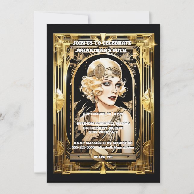 Gatsby Flapper Girl blonde Black Krawatte Event Einladung (Vorderseite)