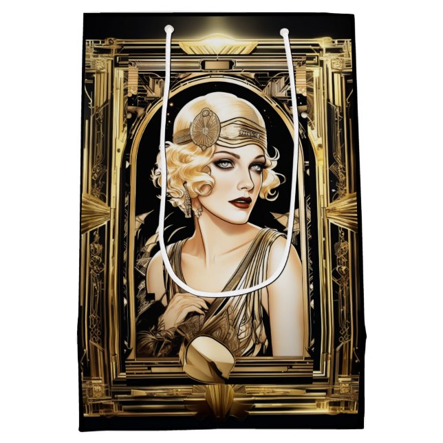 Gatsby Flapper Girl blonde haar 1920er Jahre Party Mittlere Geschenktüte (Rückseite)