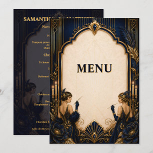 Gatsby-Flapper-Girls-Art-Deco-Hochzeitsdinner Menükarte