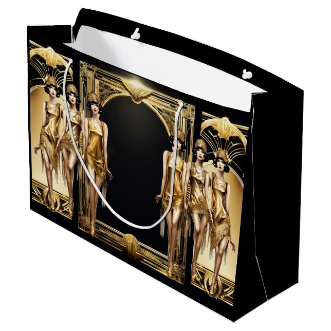 Gatsby Flapper Girls Gold Black Theme Event Große Geschenktüte (Rückseite Schrägansicht)