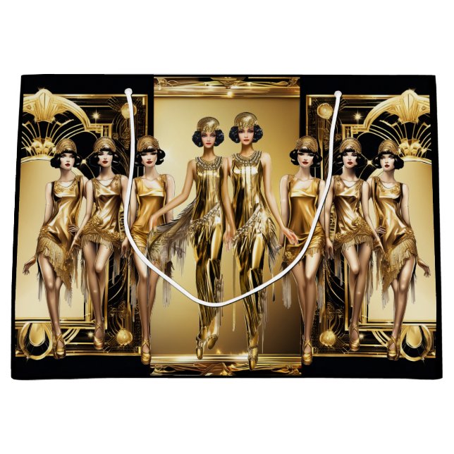 Gatsby Flapper Girls Gold Black Theme Event Große Geschenktüte (Vorderseite)