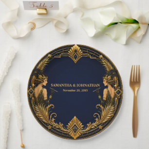 Gatsby Flapper Mädchen Navy Gold Hochzeitsdinner Pappteller