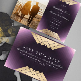 Gatsby Foil Save the Date mit Lila Geometrie Ankündigung