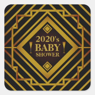 Gatsby Gold 2020er Baby Shower Quadratischer Aufkleber