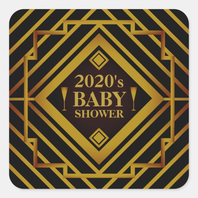 Gatsby Gold 2020er Baby Shower Quadratischer Aufkleber (Vorderseite)