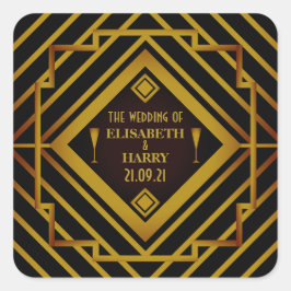 Gatsby Gold 2020er Hochzeit Quadratischer Aufkleber
