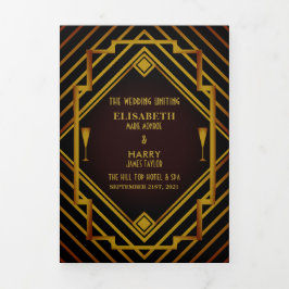 Gatsby Gold 2020's Wedding Program Dreifach-gefaltete Programmkarte