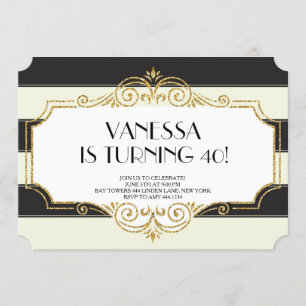 Gatsby Gold Black Glitzer Einladungen zum Geburtst