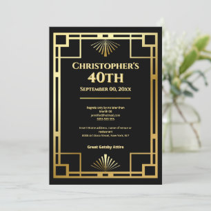 Gatsby Moody Art Deco 40. Geburtstagsfeier Einladung