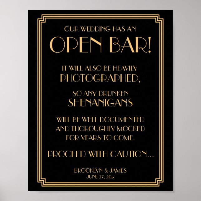 Gatsby Open Bar Sign 8x10 Poster (Vorne)