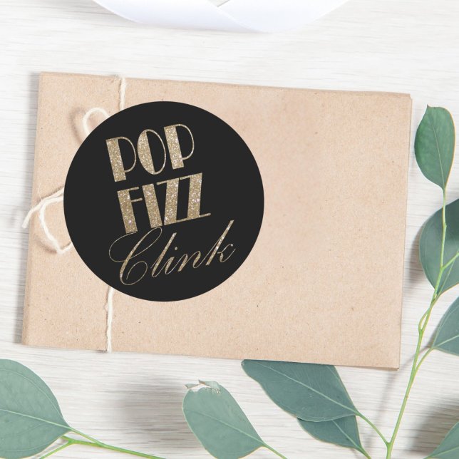 Gatsby Party Gold und Black Pop Fizz Clink Runder Aufkleber (Gatsby party Gold and Black Pop Fizz Clink Classic Round Sticker)