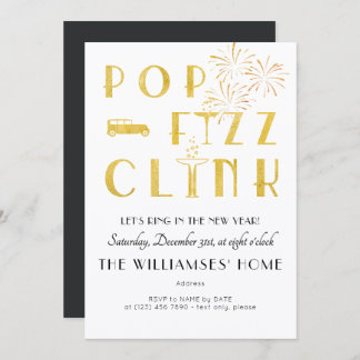 Gatsby Pop Fizz Clink Art Deco New Years Eve Party Einladung
