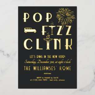 Gatsby Pop Fizz Clink Art Deco Silvester Party Folieneinladung