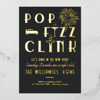 Gatsby Pop Fizz Clink Art Deco Silvester Party Folieneinladung