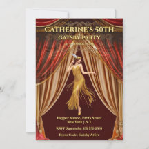 Gatsby Red Gold 50. Geburtstags-Einladung