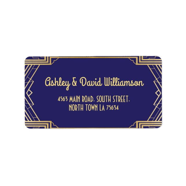 Gatsby Return Address Label Art Deco Wedding Navy Adressaufkleber (Vorne)