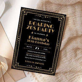 Gatsby Roaring 20er Art Deco Geburtstag Schwarzes  Einladung