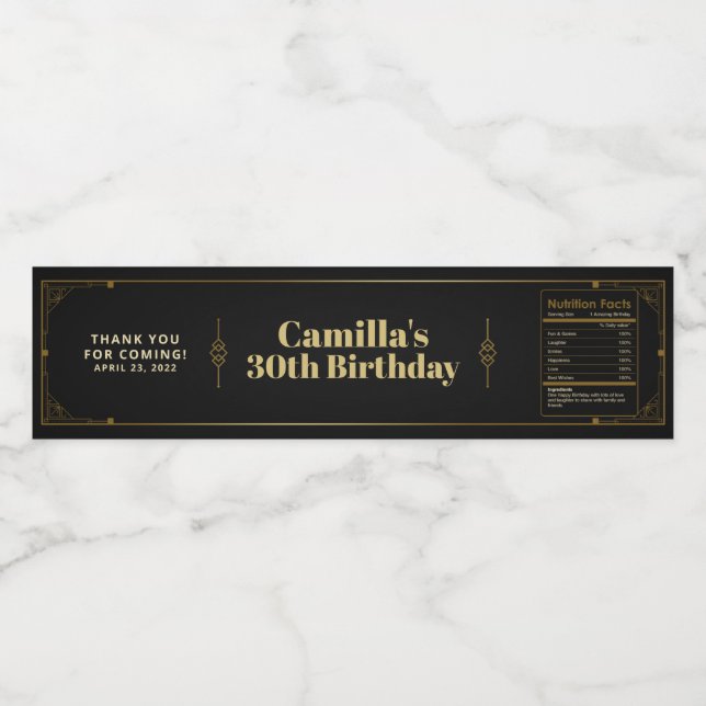 Gatsby Roaring 20er Art Deco Vielen Dank Wasserflaschenetikett (Einzelnes Label)