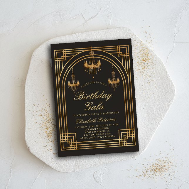 Gatsby Roaring 20er Deko Chandeliers Chic Birthday Einladung (gatsby party invitation roaring 1920 twenties prohibition deco chandeliers elegant business ball)