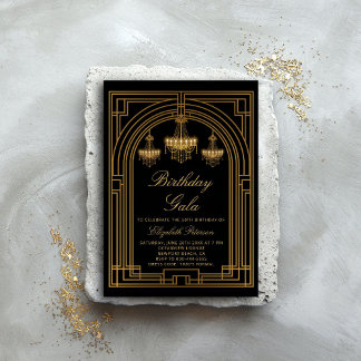 Gatsby Roaring 20er Deko Chandeliers Gold Birthday Einladung