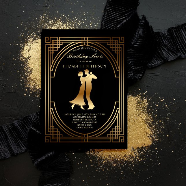 Gatsby Roaring Twenties Art Deco Flapper Geburtsta Einladung (gatsby party invitation roaring twenties 1920s art deco nouveau frame gold business corporate event)