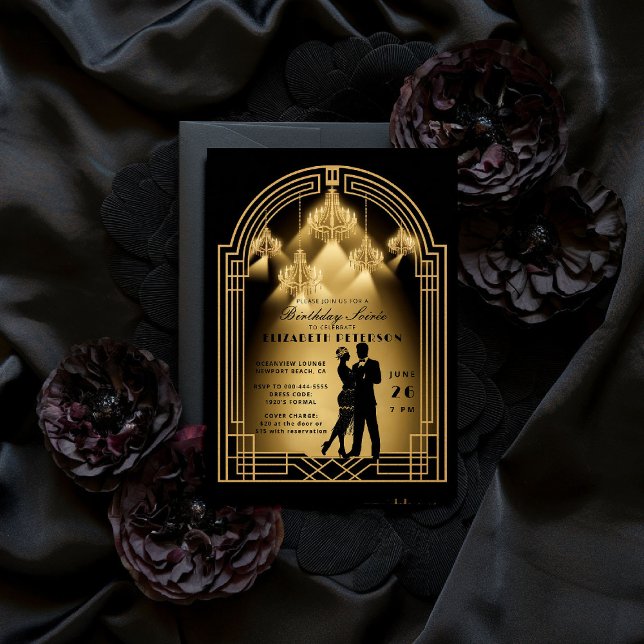 Gatsby Roaring Zwanziger Deko Chandeliers Birthday Einladung (gatsby party invitation roaring twenties 1920s art deco nouveau arch gold business corporate event)