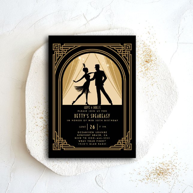 Gatsby Speakeasy Nouveau Flapper Deko Birthday Einladung (gatsby party invitation speakeasy roaring 1920 twenties nouveau deco flapper dance gold)