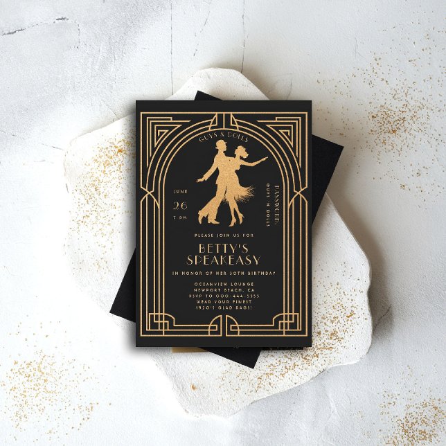 Gatsby Speakeasy Roaring 20 Flapper Tanz Geburtsta Einladung (gatsby party invitation speakeasy roaring 1920 twenties nouveau deco prohibition flapper dance)