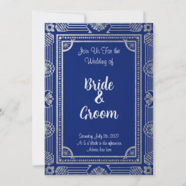 Gatsby Style ArtDeco Einladung–Navy Blau & Metall Einladung