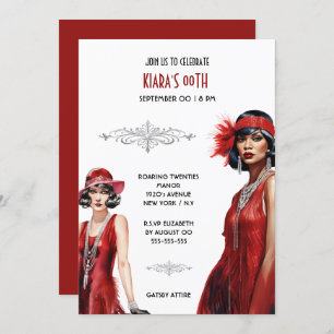 Gatsby Thema rot schwarze Flapper Mädchen melanin Einladung