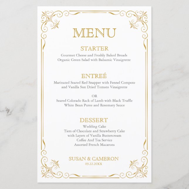 Gatsby Vintag Dinner Menu | Editierbare Farbe (Vorderseite)