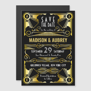 Gatsby Wedding Art Deco Gold Schwarz Magneteinladung