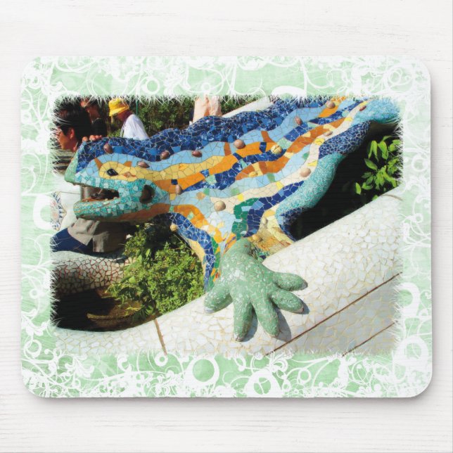 Gaudi Eidechse - grüne Blumenmauspad Mousepad (Vorne)