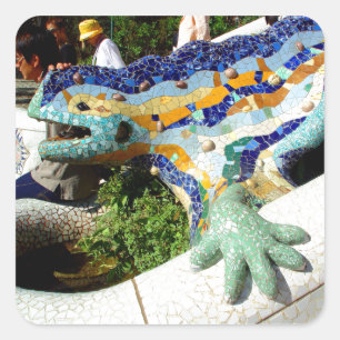 Gaudi Lizard Mosaics Quadratischer Aufkleber