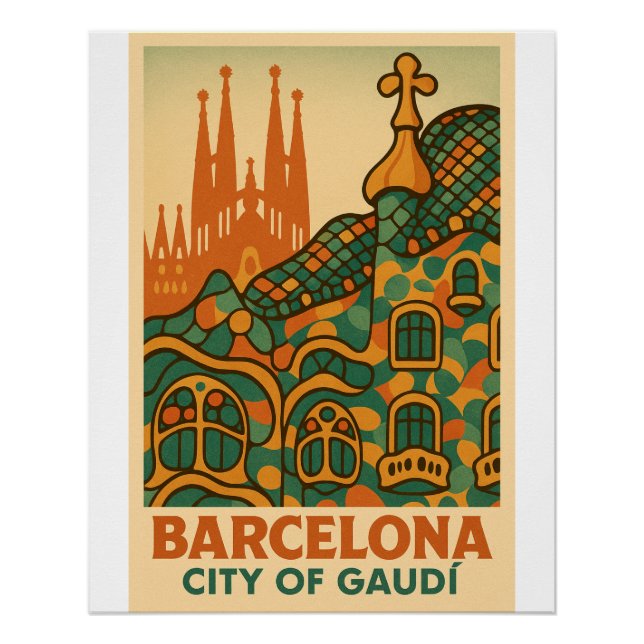 Gaudís Retro-Traum - Barcelona-Reise Poster (Vorderseite)