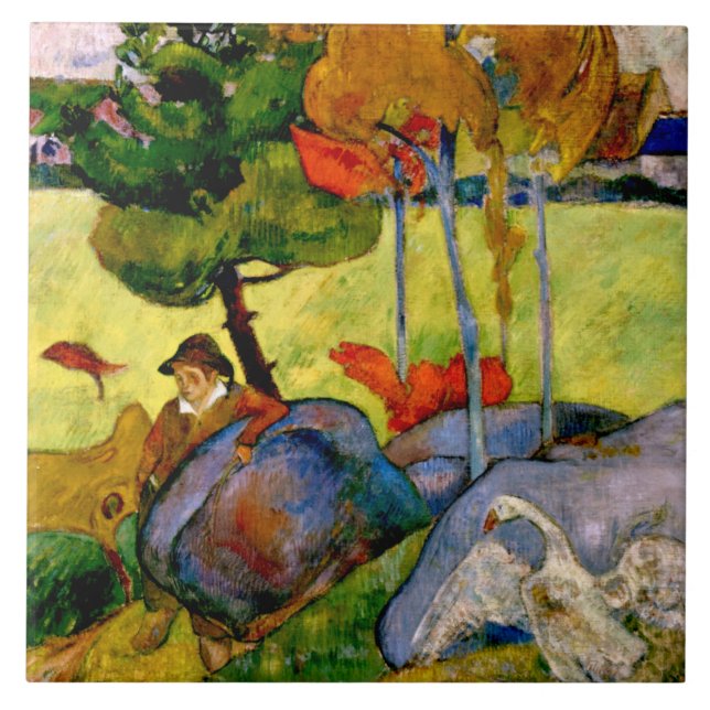 Gauguin - Bretonischer Junge in einer Landschaft Fliese (Vorderseite)
