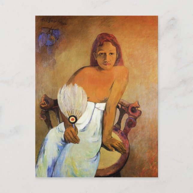 Gauguin Girl mit einer Fan-Postkarte Postkarte (Vorderseite)