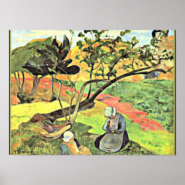 Gauguin - Landschaft mit bretonischen Frauen Poster (Vorne)