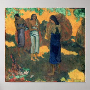 Gauguin - Tahitianische Frauen, Gelber Hintergrund Poster