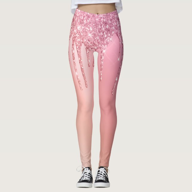 Gaumenrosa Goldgold und Glitzer-Tropfen Leggings (Vorderseite)