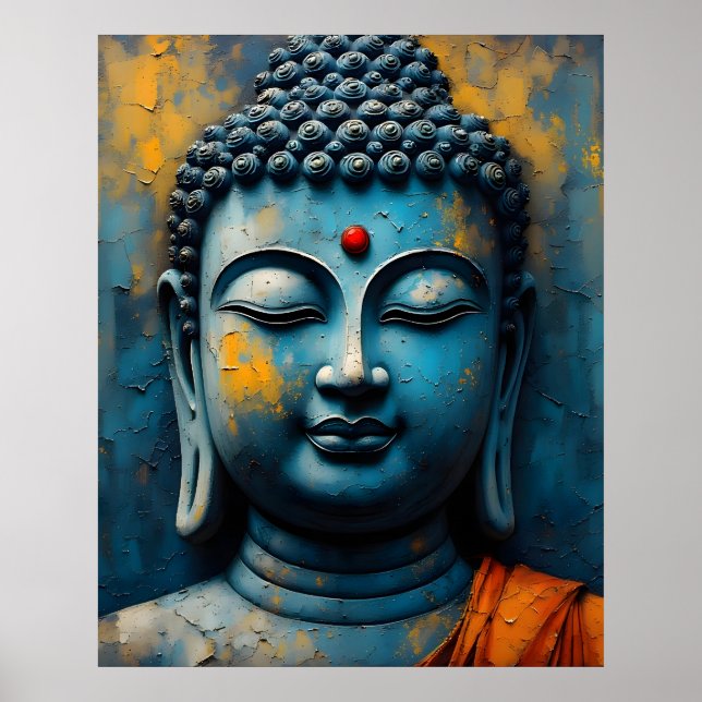 Gautama Buddha Malerei - Moderne Impasto-Kunst Poster (Vorne)