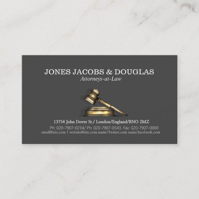 Gavel Lawyer Attorney Law Firm Business Card Visitenkarte (Vorderseite)