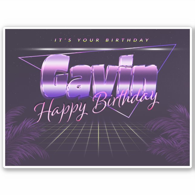 Gavin Name Vorname lila retro Sticker Geburtstag (Vorderseite)