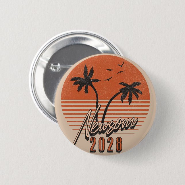 Gavin Newsom 2028 für Präsident Palm Tree Sunset Button (Vorne & Hinten)