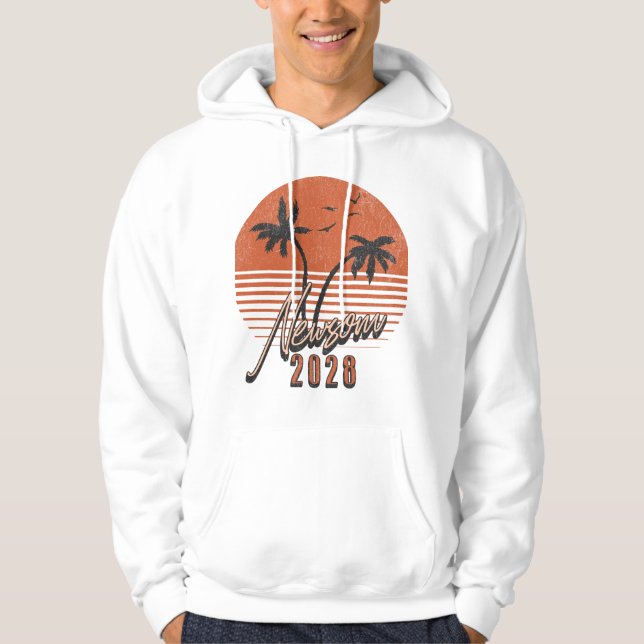 Gavin Newsom 2028 für Präsident Palm Tree Sunset Hoodie (Vorderseite)