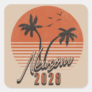 Gavin Newsom 2028 für Präsident Palm Tree Sunset Quadratischer Aufkleber