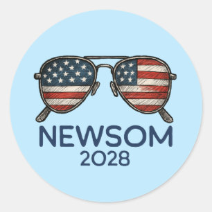 Gavin Newsom 2028 für Präsident Sonnenbrille Runder Aufkleber