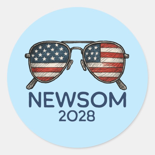 Gavin Newsom 2028 für Präsident Sonnenbrille Runder Aufkleber (Vorderseite)